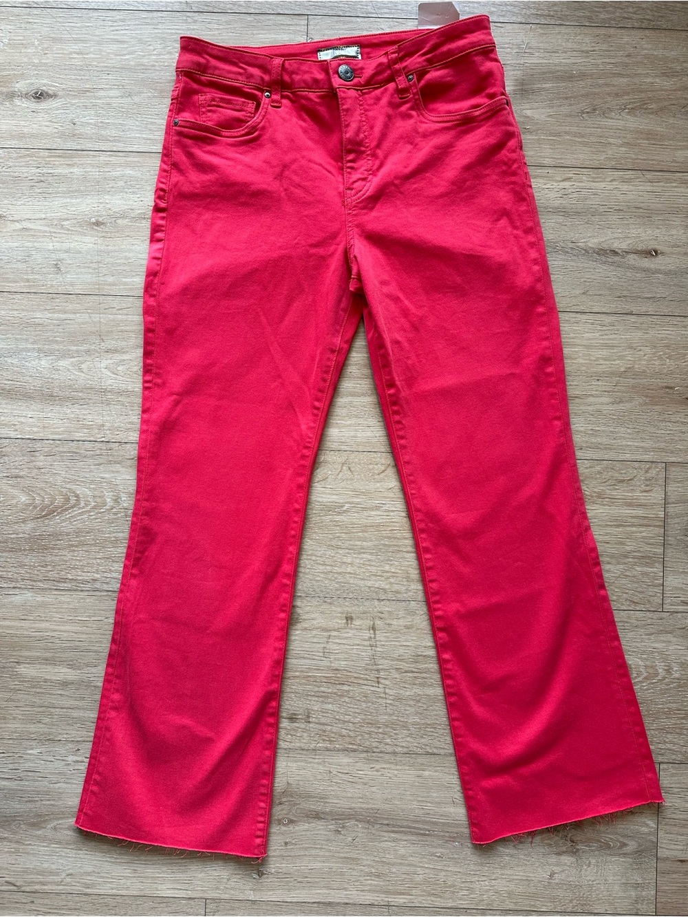 Kut Kelsey High Rise Fab Ab Ankle Flare Strawberry/Coral Jeans Raw hem
